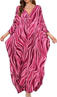 Women Kaftan Dresses Plus Size V-Neck Batwing Sleeves Beach Cover Up 2025 Summer Floral Print Caftan Dress