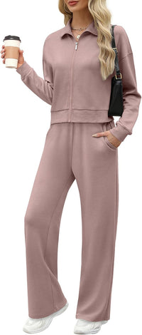 XIEERDUO Lounge Sets for Women 2025 Sweatsuit 2 Piece Outfits Sweatshirt Wide Leg Sweatpant Tracksuit Matching Set