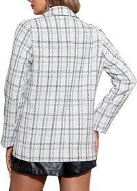 Mina Self 2025 Fall Women's Tweed Blazer Plaid - Fully-Lined Double-Breasted Fashion Slim Casual Office Work Jacket Pockets