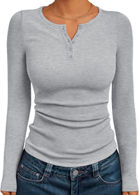 7DAY'S Queen Womens Long Sleeve Shirts 2025 Henley Casual Fall Outfits Fitted Tops Ribbed Fashion Basic Tees