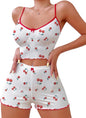 Hilinker Womens Graphic Print Ribbed PJ Set Crop Cami Tops and Shorts Cute Pajamas Set