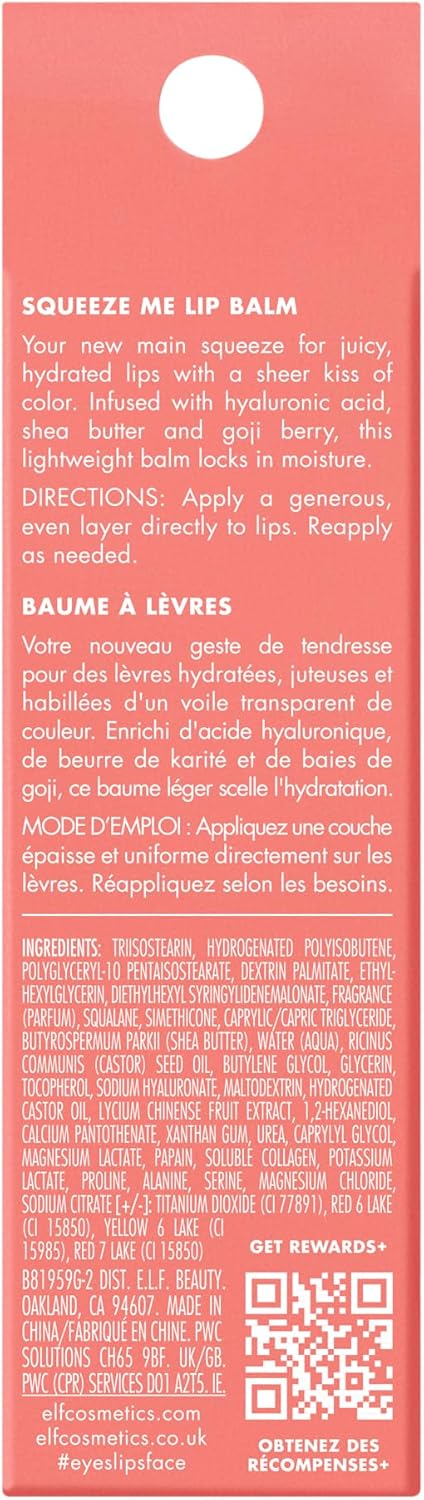 e.l.f. Squeeze Me Lip Balm, Moisturizing Lip Balm for A Sheer Tint of Color, Infused with Hyaluronic Acid, Vegan & Cruelty-Free