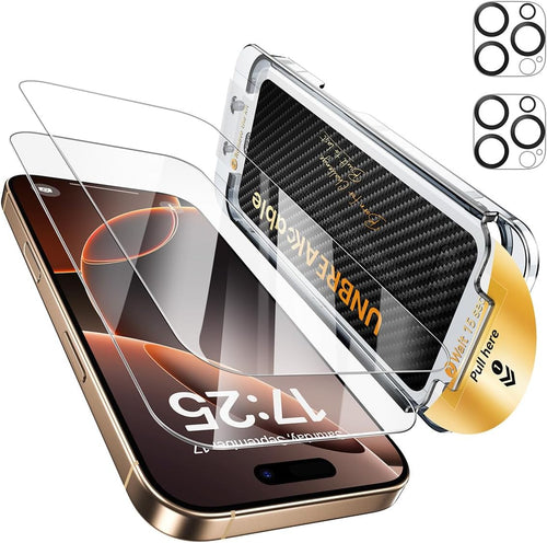 UNBREAKcable 2+2 Pack for iPhone 16 Pro Max Screen Protector & Lens Protector 【Military-Grade】【Easy Install】【Efficient Night Shot】9H+ Shatterproof Tempered Glass Film,Bubble-Free&Anti-Fingerprint ,Case Friendly-6.9 inch