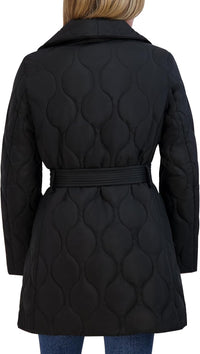 TAHARI womens Hourglass Quilted Wrap Coat