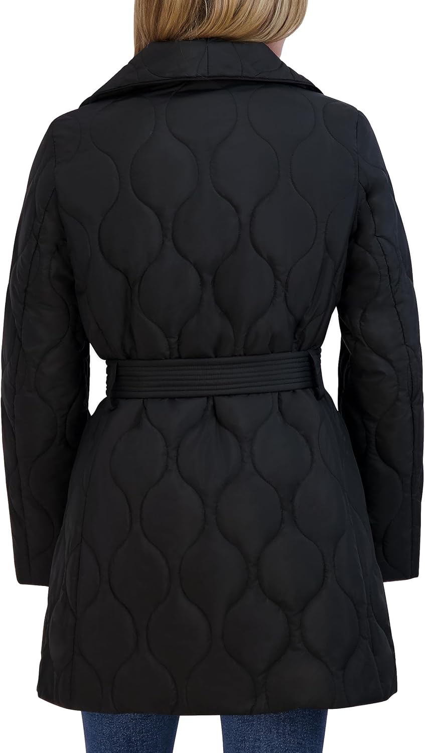 TAHARI womens Hourglass Quilted Wrap Coat