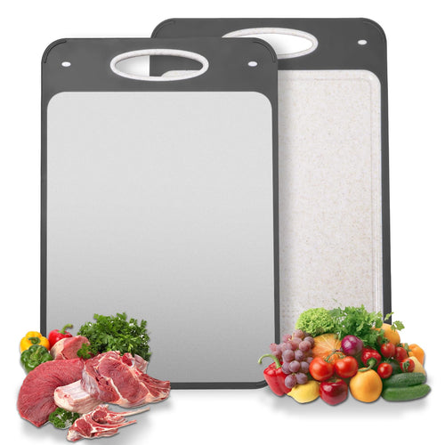 Titanium Cutting Boards for Kitchen Non-Toxic – Double Sided Metal for Meat/Fish & Wheat Straw PP for Fruits/Vegetables, Dishwasher Safe, Hygienic, Pure Cut Easy Clean Chopping Board Large