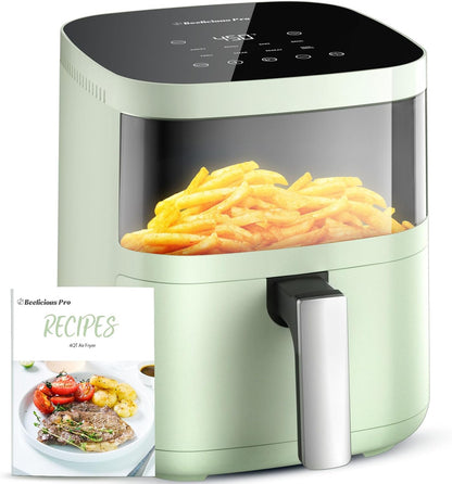 Air Fryer, Beelicious 8-in-1 Smart Compact 4QT Air Fryers, with Viewing Window, Shake Reminder, 450°F Digital Airfryer with Flavor-Lock Tech, Dishwasher-Safe & Nonstick, Fit for 1-3 People, Black