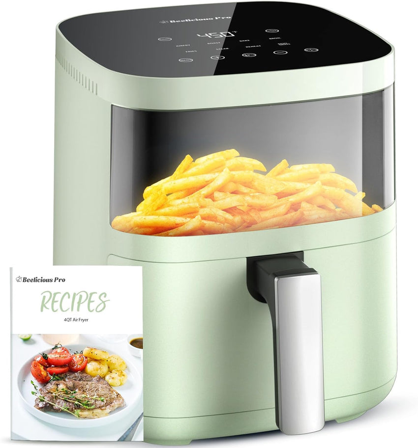 Air Fryer, Beelicious 8-in-1 Smart Compact 4QT Air Fryers, with Viewing Window, Shake Reminder, 450°F Digital Airfryer with Flavor-Lock Tech, Dishwasher-Safe & Nonstick, Fit for 1-3 People, Black