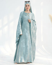 Luxury Dubai Style Abaya and Hijab Set, Breathable Modest Prayer Dress with Belt Loose Fit Muslim Robe