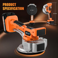 Tile Vibration Tool with 2 * 21V Batteries, Cordless Tile Vibration Max 25000r/Min, Tile Vibrator with 145mm Suction Cup 9 Adjustable Speed Digital Display for Floor Wall