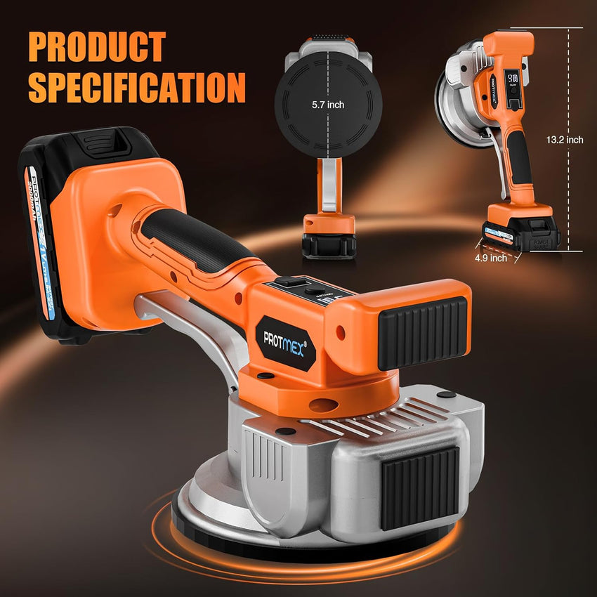 Tile Vibration Tool with 2 * 21V Batteries, Cordless Tile Vibration Max 25000r/Min, Tile Vibrator with 145mm Suction Cup 9 Adjustable Speed Digital Display for Floor Wall