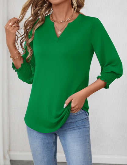 LOMON Blouses for Women Dressy Casual 3/4 Sleeve Tops for Women V Neck T Shirt Ladies Tops and Blouses Orange Blue Print L