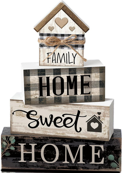 4 Pcs Christmas Table Decor Wooden Hot Cocoa Decoration Christmas Centerpiece Winter Tiered Tray Decor Decorative Red Hot Cocoa Block Signs Gift Farmhouse Xmas Decoration for Home Kitchen