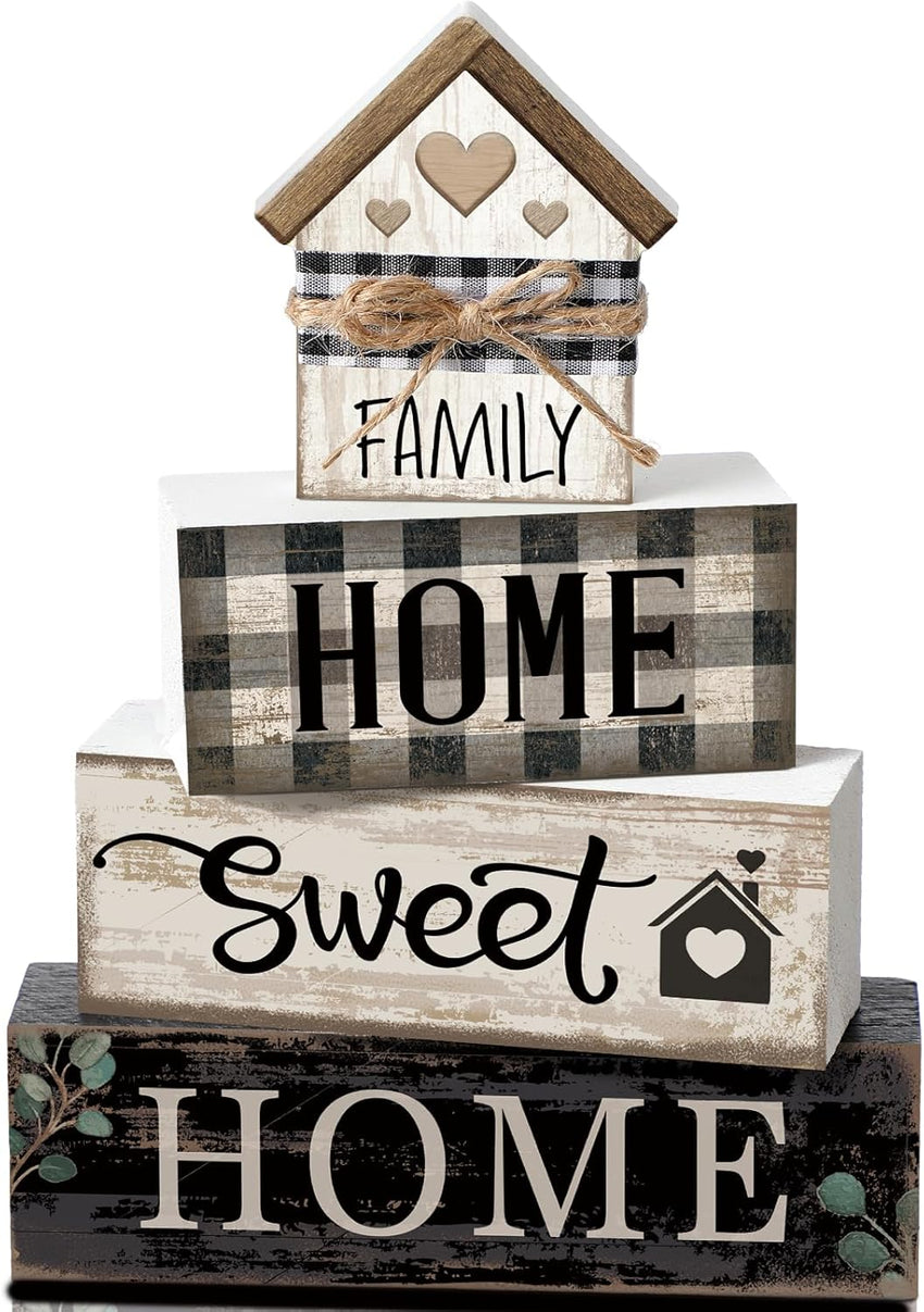 4 Pcs Christmas Table Decor Wooden Hot Cocoa Decoration Christmas Centerpiece Winter Tiered Tray Decor Decorative Red Hot Cocoa Block Signs Gift Farmhouse Xmas Decoration for Home Kitchen