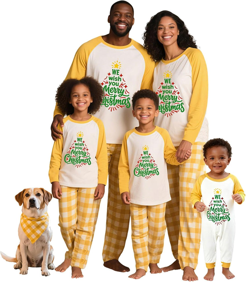 Family Christmas Pajamas Matching Sets - Soft Lettler Print Xmas Pjs for Couples & Kids | Holiday Family Pajamas