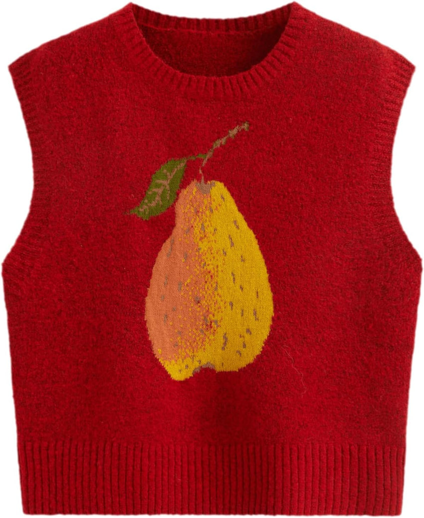 CIDER Women’s Sweater Vest Knit Sleeveless Pear Cute Graphic Sweater Vest Tank Top Fall Outfits
