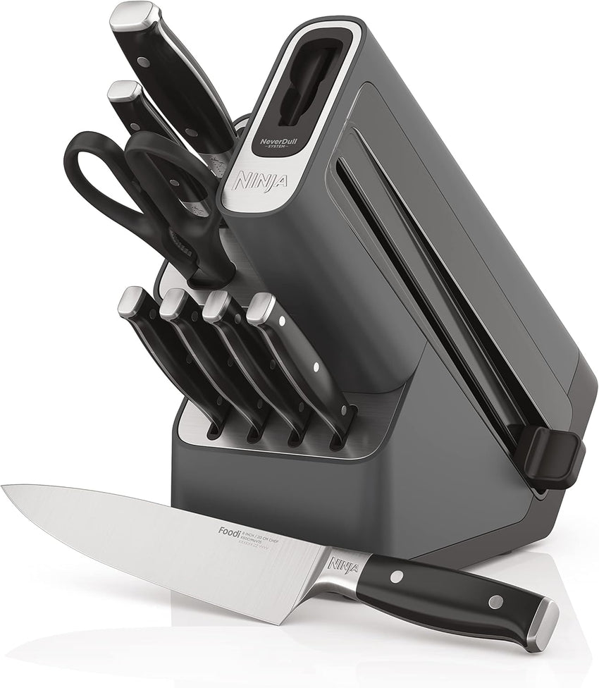 Ninja K32017 Foodi NeverDull Premium Knife System, 17 Piece Knife Block Set with Built-in Sharpener, German Stainless Steel Knives, Black