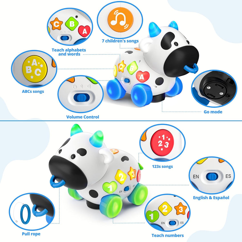 Musical Cow Baby Toys 6-12-18 Months, Bilingual Crawling Walking Toddler Educational Learning Toy for 1 Year Old Boy Girl Birthday Gifts, 6 7 8 9 10 12 Month Old