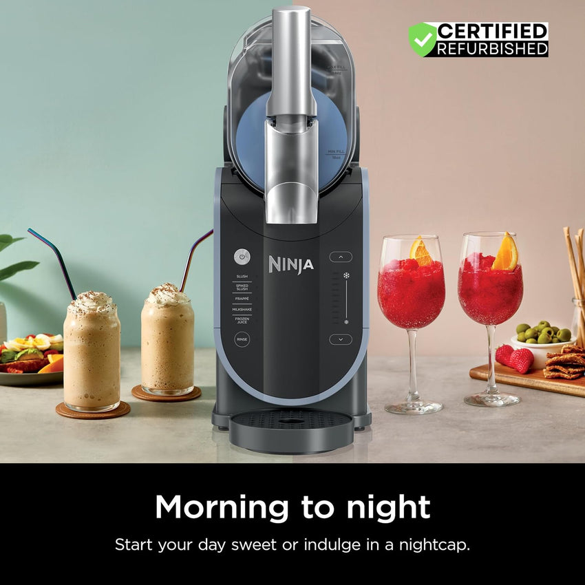 Ninja FS301 Professional Maker with RapidChill Technology, 88 oz Drink & Slushie Machine, 5 Preset Programs, Frozen Margaritas, Frappés, and More, Premium Accents, Black (Renewed)