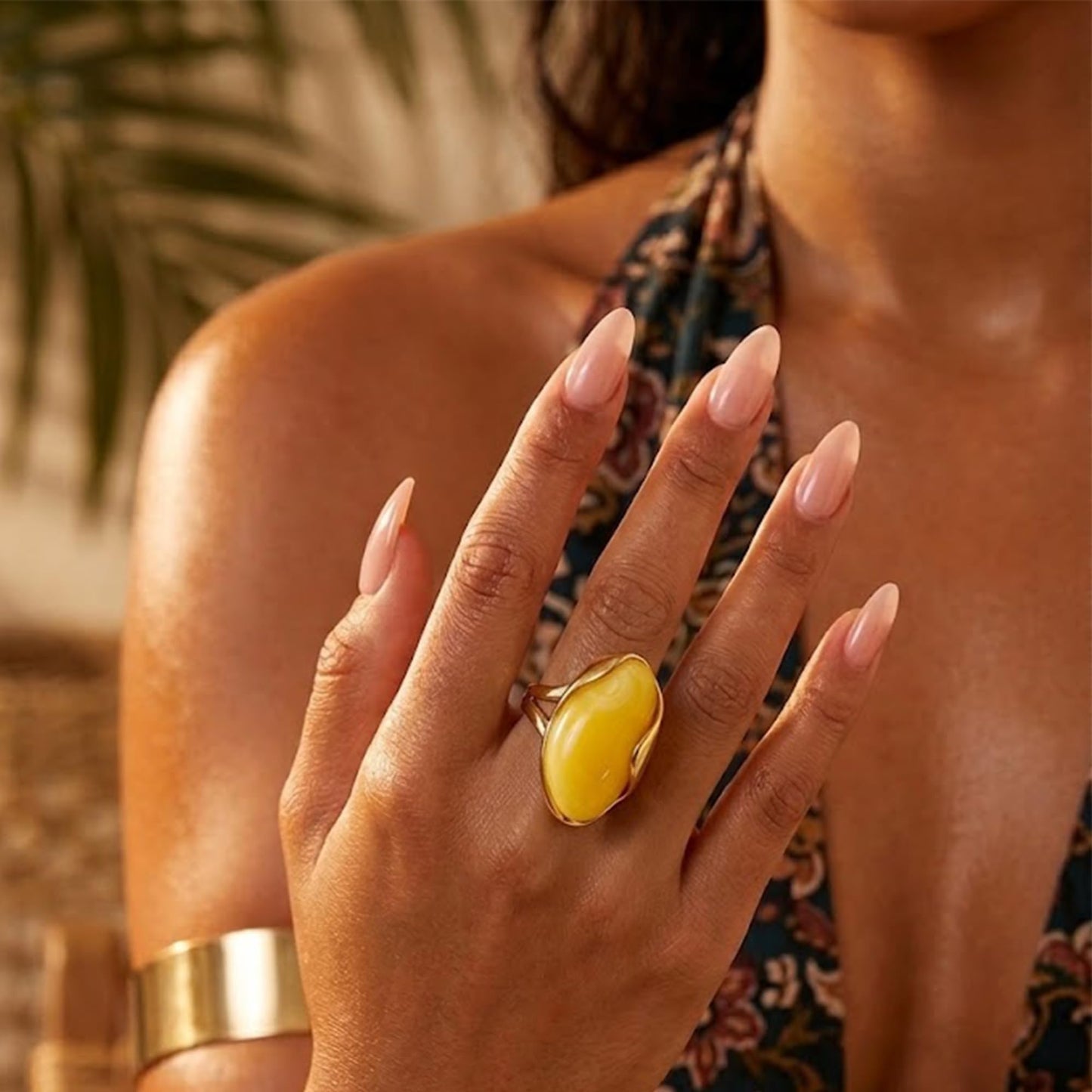Mchic Colorful Chunky Statement Ring for Women: Boho Large Oval Acrylic Finger Ring Stainless Steel Adjustable Beach Summer Y2K Handmade Jewelry Gift for Women