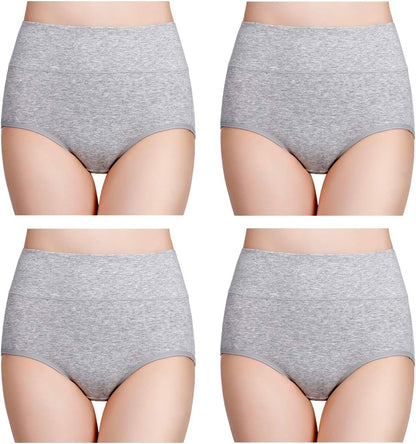 wirarpa Women's Cotton Underwear High Waisted Ladies Panties Full Coverage Briefs 4 Pack (Regular & Plus Size)