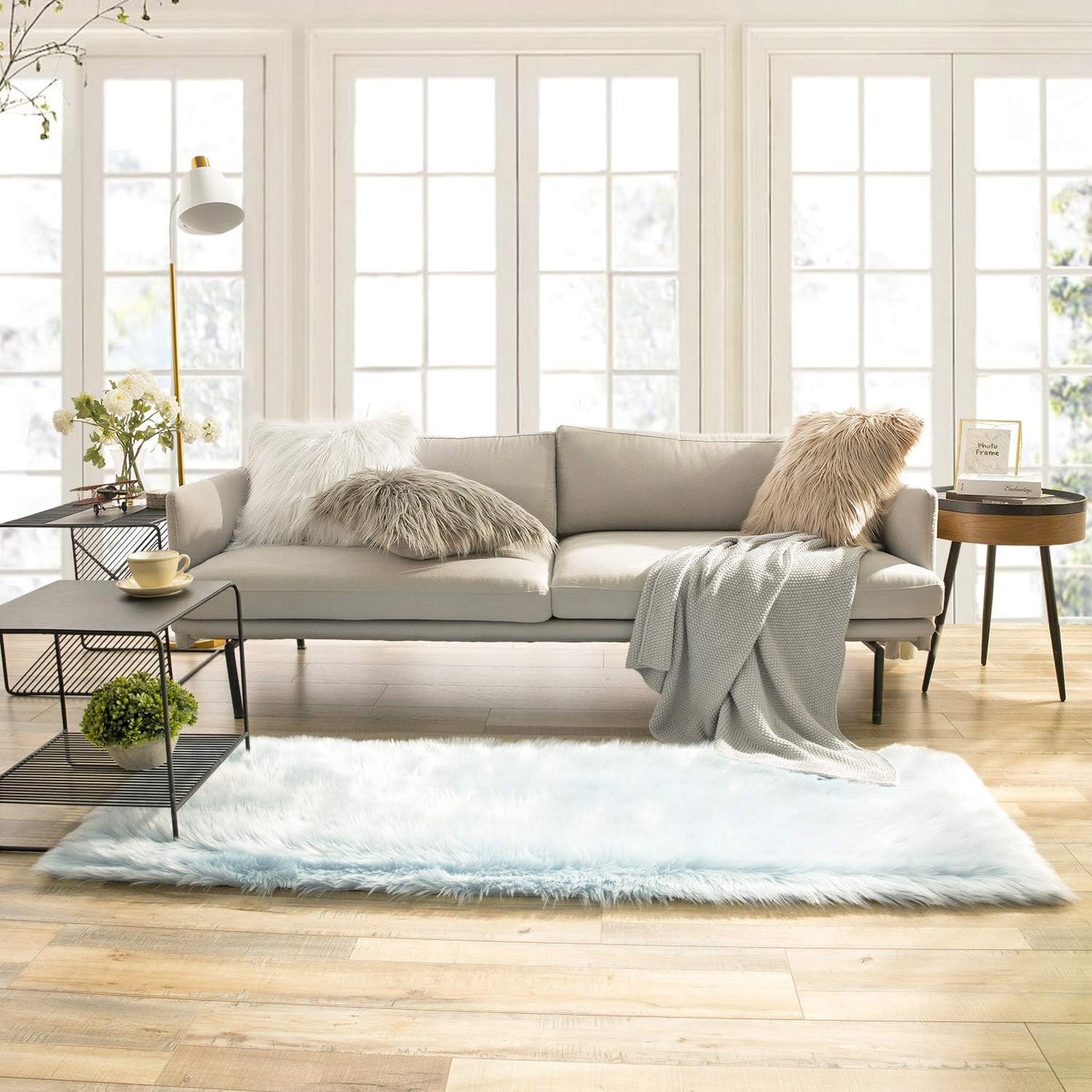 Ashler faux fur rug, Fluffy Shaggy Area Rug Ultra Soft 2 x 3 Feet Sheepskin Fur Rug, Navy Blue Fuzzy Rug Machine Washable Shag Rug, Nursery Decor Throw Rugs for Bedroom, kids room, Living Room