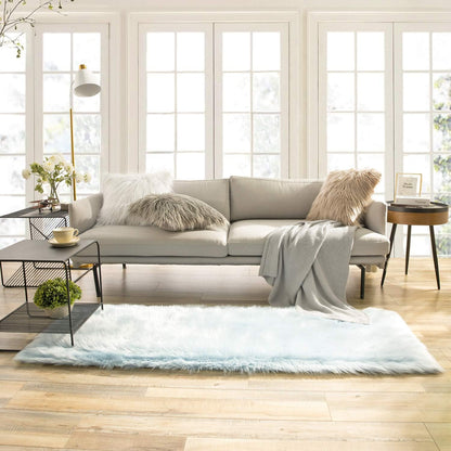 Ashler Faux Fur Rug, Dark Blue Area Rugs, Fluffy Sheepskin Fur Rug, Fuzzy Ultra Soft 2 x 6 Ft Rugs, Machine Washable Shag Rug, Nursery Throw Rugs for Bed, Living, Kids Room