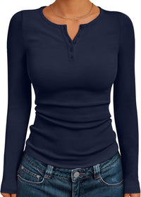 7DAY'S Queen Womens Long Sleeve Shirts 2025 Henley Casual Fall Outfits Fitted Tops Ribbed Fashion Basic Tees