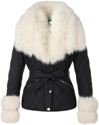 Bellivera Women Faux Leather Suede Jacket Moto Biker Coat Sherpa-Lined Overcoat with Removable Belt