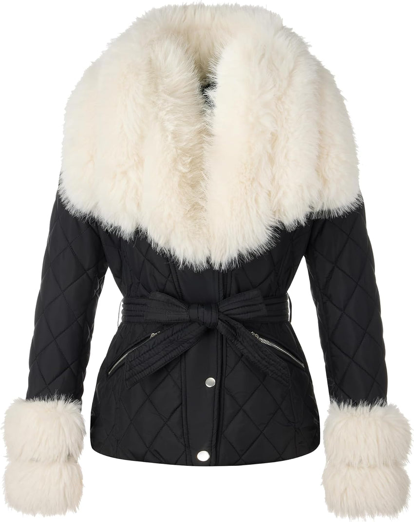 Bellivera Women Faux Leather Suede Jacket Moto Biker Coat Sherpa-Lined Overcoat with Removable Belt