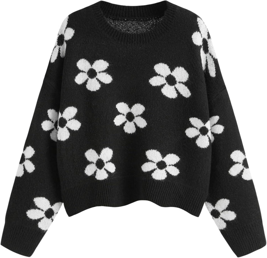 CIDER Floral Cozy Sweaters for Women Trendy Long Sleeve Cute Fall Outfits Casual Knit Pullover Sweater Fashion Clothes