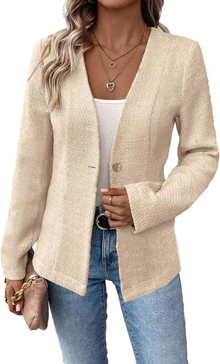 Mina Self Long Tweed Blazer Jacket for Women 2024 Fall Winter Warm Cardigan Open Front Slim Fitted Fashion Casual Work Suit