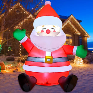 GOOSH 5 FT Christmas Inflatables Santa Claus Outdoor Decorations Blow Up Yard Sitting Santa Claus with Built-in LEDs for Holiday Xmas Garden Lawn Decor
