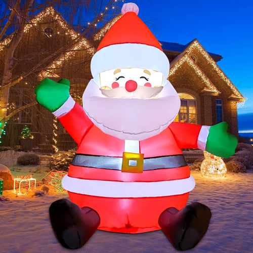 GOOSH 5 FT Christmas Inflatables Santa Claus Outdoor Decorations Blow Up Yard Sitting Santa Claus with Built-in LEDs for Holiday Xmas Garden Lawn Decor
