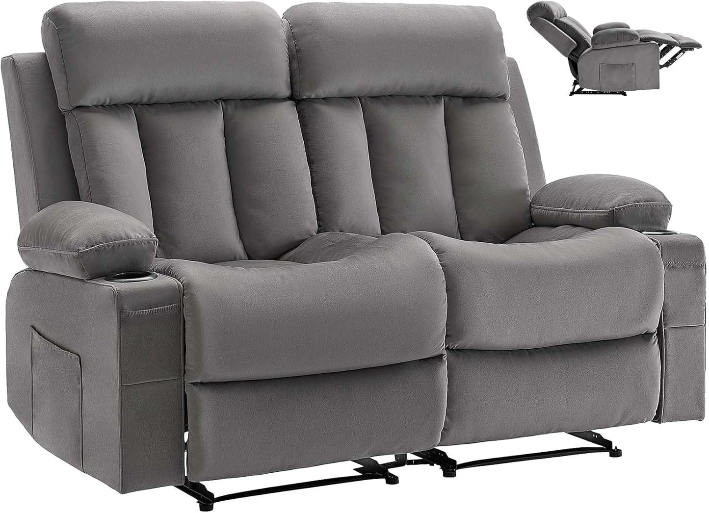 VEVOR Loveseat Recliner Sofa with Massage & Heat, Power Reclining Couch with Console, PU Leather Electric RV Sofa with USB & Outlet/Storage/Cup Holders/Pockets, Home Theater Seating for Living Room
