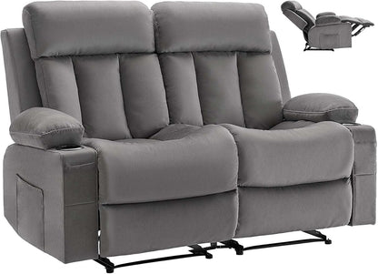 VEVOR Loveseat Recliner Sofa with Massage & Heat, Power Reclining Couch with Console, PU Leather Electric RV Sofa with USB & Outlet/Storage/Cup Holders/Pockets, Home Theater Seating for Living Room