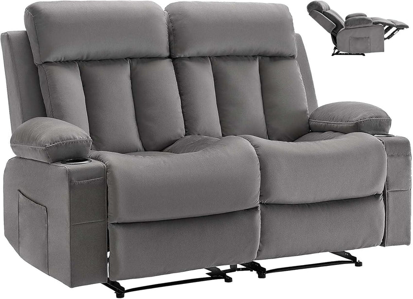 VEVOR Loveseat Recliner Sofa with Massage & Heat, Power Reclining Couch with Console, PU Leather Electric RV Sofa with USB & Outlet/Storage/Cup Holders/Pockets, Home Theater Seating for Living Room