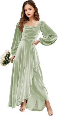 Velvet Junior Bridesmaid Dresses Long Sleeve Girls Christmas Dress Flower Girl Dresses Wedding Guest Maxi Party Gown