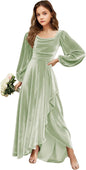 Velvet Junior Bridesmaid Dresses Long Sleeve Girls Christmas Dress Flower Girl Dresses Wedding Guest Maxi Party Gown