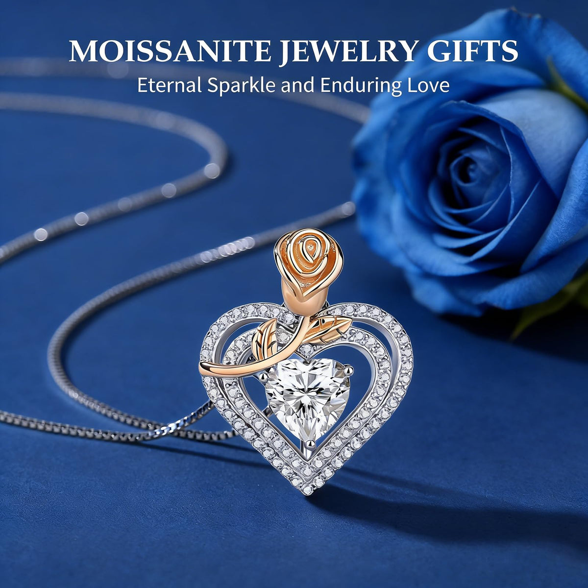 Luxury Moissanite Heart Necklace for Women – 925 Sterling Silver Heart Pendant, Sparkling Jewelry Gift for Wife, Girlfriend, Mom & Daughter
