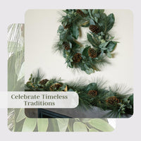 CG Hunter Holiday Collection Faux Garland, Premium Artificial Indoor and Outdoor Large 6-ft Magnolia, Eucalyptus, Pinecone, Needle Pine Christmas Garland, Christmas Decorations and Holiday Greenery