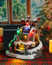 Bdor Christmas Village Lighted Decoration Musical Animated Display Christmas Collectible Santa Battery Operated Resin Indoor Decor