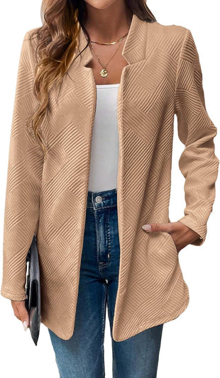 Mina Self Womens Tweed Long Jacket 2025 Notch Fall Winter Warm Cardigan Elegant Casual Work Office Blazer with Pockets