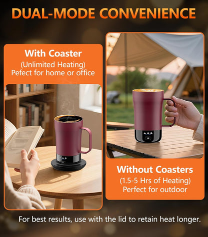 Self-Heating Coffee Mug, 14oz Heated Coffee Mug - Rechargeable Temperature Control Coffee Mug Keep Coffee Hot, Smart Mug Great Gift for Coffee Lovers & Slow Sippers