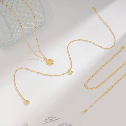 Layered Necklaces for Women, Dainty 14K Gold Plated Circle Peadant Chain Necklace Set Simple Paperclip Stacked Necklaces for Women Trendy Gold Jewelry