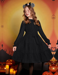 Arshiner Girls Long Sleeve Dress Tween Fall Formal Party Holiday Midi Tiered Flowy Swing Dresses with Belt 5-13 Y