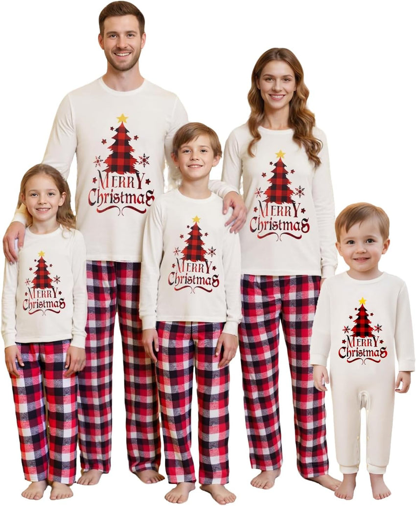 Family Christmas Pajamas Matching Sets - Soft Lettler Print Xmas Pjs for Couples & Kids | Holiday Family Pajamas
