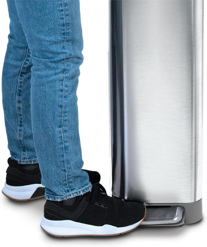 Glad Slim Trash Can with Clorox Odor Protection - Narrow Kitchen Garbage Bin with Soft Close Lid, Step On Foot Pedal and Waste Bag Roll Holder, All Stainless, 45 Liter