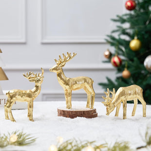 3pcs Resin Reindeer Figurines for Christmas Decor Gold Tabletop Reindeer Statues Small Decorative Deer Figurines for Indoor Christmas Tabletop Mantle Decorations