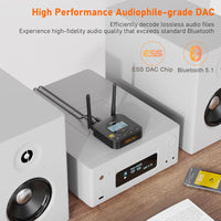 [Upgraded] 1Mii B06Pro Long Range Bluetooth Receiver, HiFi Wireless Audio Adapter, Bluetooth 5.1 Receiver with 3D Surround aptX HD Low Latency Optical RCA AUX 3.5mm Coaxial for Home Stereo System